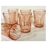 C4 - Vintage Anchor Hocking Old Cafe Pink Depression Glass Tumblers (Lot of 6)