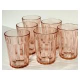 C4 - Vintage Anchor Hocking Old Cafe Pink Depression Glass Tumblers (Lot of 6)