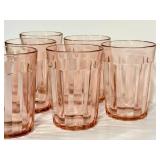 C4 - Vintage Anchor Hocking Old Cafe Pink Depression Glass Tumblers (Lot of 6)