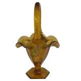 C2 - Fenton Vintage Stretch Glass Amber Hand Painted Basket