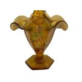 C2 - Fenton Vintage Stretch Glass Amber Hand Painted Basket