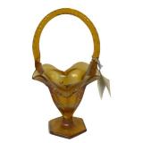 C2 - Fenton Vintage Stretch Glass Amber Hand Painted Basket