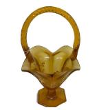 C2 - Fenton Vintage Stretch Glass Amber Hand Painted Basket