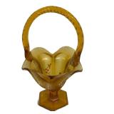 C2 - Fenton Vintage Stretch Glass Amber Hand Painted Basket