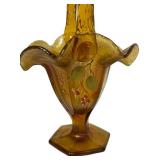 C2 - Fenton Vintage Stretch Glass Amber Hand Painted Basket