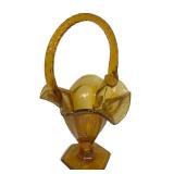 C2 - Fenton Vintage Stretch Glass Amber Hand Painted Basket