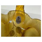 C2 - Fenton Vintage Stretch Glass Amber Hand Painted Basket