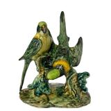 N1 - Vintage Stangl Pottery Birds Ceramic Figurine - Green & Yellow Parrots On Rock Base