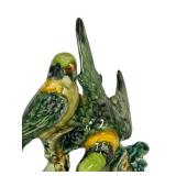 N1 - Vintage Stangl Pottery Birds Ceramic Figurine - Green & Yellow Parrots On Rock Base