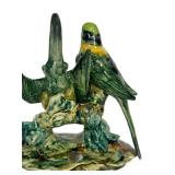 N1 - Vintage Stangl Pottery Birds Ceramic Figurine - Green & Yellow Parrots On Rock Base