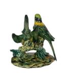 N1 - Vintage Stangl Pottery Birds Ceramic Figurine - Green & Yellow Parrots On Rock Base
