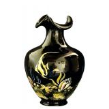 E1 - Fenton Paradise Under the Sea Vase Ebony Black - Hand-Painted by CC Hardman
