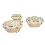 L3 - Antique Roseville 1910 Ceramic Design Flower Arrangers (Lot of 3) with Coordinating Bowl