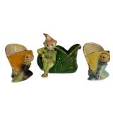 B5 - Shawnee Vintage Elf Planters - Set of 3 - 2 in x 4 in & 6 in x 6 in