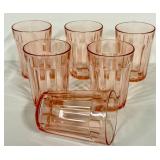C4 - Vintage Anchor Hocking Old Cafe Pink Depression Glass Tumblers (Lot of 6)
