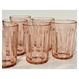 C4 - Vintage Anchor Hocking Old Cafe Pink Depression Glass Tumblers (Lot of 6)
