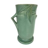 K3 - Roseville Velmos II Vase, Vintage 1935 Green Glaze Ceramic