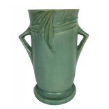 K3 - Roseville Velmos II Vase, Vintage 1935 Green Glaze Ceramic