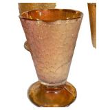 C4 - Vintage Carnival Glass Amber Crackle Pitcher & Footed Tumblers - 9-Piece Set
