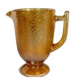 C4 - Vintage Carnival Glass Amber Crackle Pitcher & Footed Tumblers - 9-Piece Set