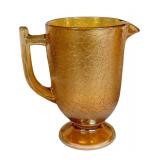 C4 - Vintage Carnival Glass Amber Crackle Pitcher & Footed Tumblers - 9-Piece Set