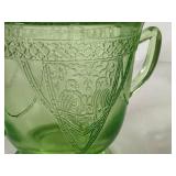 M3 - Federal Glass Co Vaseline Glass Georgian Lovebirds Cream & Sugar Set - 1931-1935