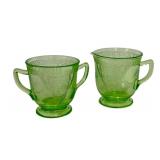 M3 - Federal Glass Co Vaseline Glass Georgian Lovebirds Cream & Sugar Set - 1931-1935