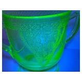 M3 - Federal Glass Co Vaseline Glass Georgian Lovebirds Cream & Sugar Set - 1931-1935