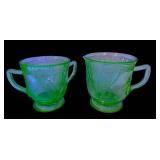 M3 - Federal Glass Co Vaseline Glass Georgian Lovebirds Cream & Sugar Set - 1931-1935