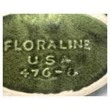 F2 - Vintage McCoy Floraline USA 476-G Green Glazed Bowl & Tan Bottle, 1960s