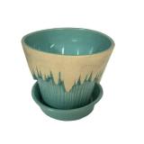H3 - McCoy Flower Pot 1957 - Teal Interior, Beige Drip Ceramic Planter