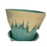 H3 - McCoy Flower Pot 1957 - Teal Interior, Beige Drip Ceramic Planter