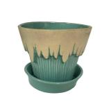 H3 - McCoy Flower Pot 1957 - Teal Interior, Beige Drip Ceramic Planter