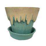 H3 - McCoy Flower Pot 1957 - Teal Interior, Beige Drip Ceramic Planter