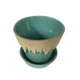 H3 - McCoy Flower Pot 1957 - Teal Interior, Beige Drip Ceramic Planter