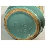 H3 - McCoy Flower Pot 1957 - Teal Interior, Beige Drip Ceramic Planter