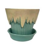 H3 - McCoy Flower Pot 1957 - Teal Interior, Beige Drip Ceramic Planter