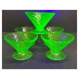 M4 - Vintage Hocking Glass Spiral Uranium Sherbet Dishes 4 (Lot of 5)