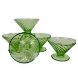 M4 - Vintage Hocking Glass Spiral Uranium Sherbet Dishes 4 (Lot of 5)
