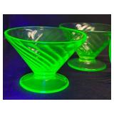 M4 - Vintage Hocking Glass Spiral Uranium Sherbet Dishes 4 (Lot of 5)