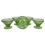 M4 - Vintage Hocking Glass Spiral Uranium Sherbet Dishes 4 (Lot of 5)