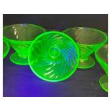 M4 - Vintage Hocking Glass Spiral Uranium Sherbet Dishes 4 (Lot of 5)