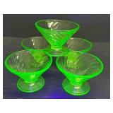 M4 - Vintage Hocking Glass Spiral Uranium Sherbet Dishes 4 (Lot of 5)