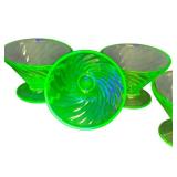 M4 - Vintage Hocking Glass Spiral Uranium Sherbet Dishes 4 (Lot of 5)