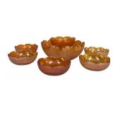 C2 - Imperial Tree Bark Berry Bowl Set - Vintage Amber Glass 6-Piece