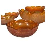 C2 - Imperial Tree Bark Berry Bowl Set - Vintage Amber Glass 6-Piece