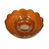 C2 - Imperial Tree Bark Berry Bowl Set - Vintage Amber Glass 6-Piece