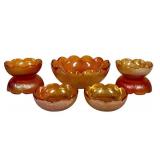 C2 - Imperial Tree Bark Berry Bowl Set - Vintage Amber Glass 6-Piece