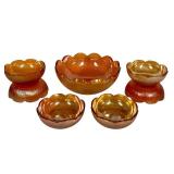 C2 - Imperial Tree Bark Berry Bowl Set - Vintage Amber Glass 6-Piece