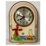L6 - Hull Vintage Clock - 1930s Ceramic Mantel Clock With Windmill and Sailboat